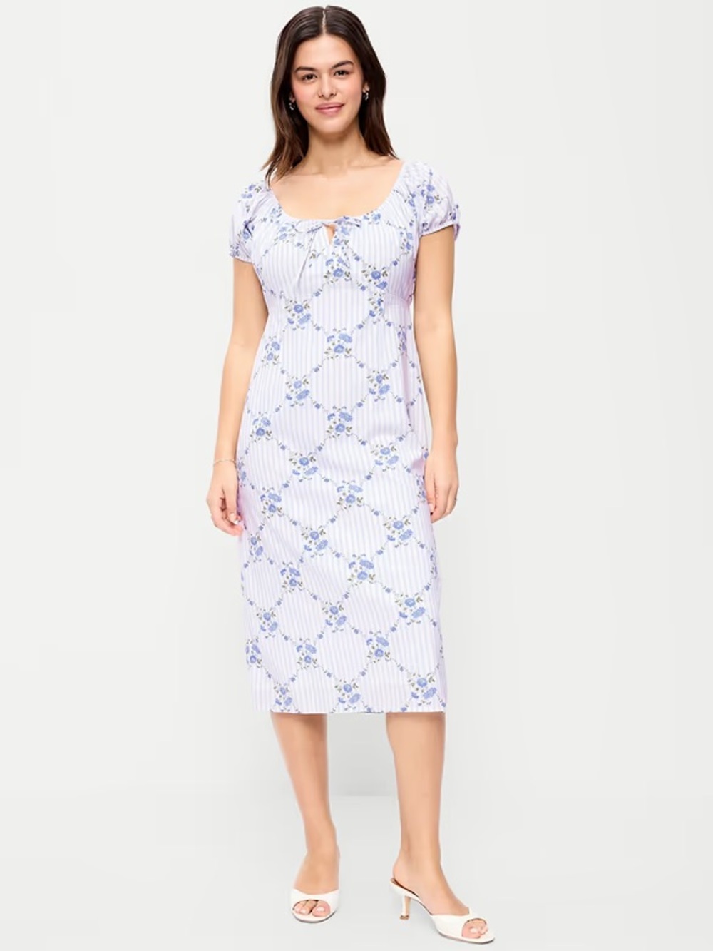 Short Sleeve Scoop Neck Midi Dress